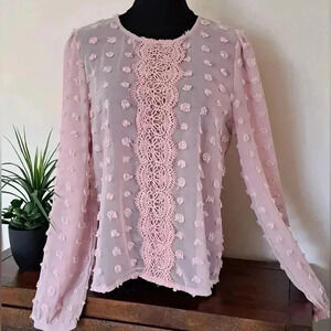 ❤️ Pretty Pink  Shein Long Sleeved Sheer Blouse